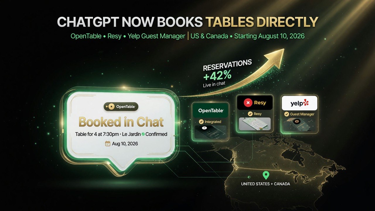 ChatGPT now books restaurant tables directly through OpenTable, Resy and Yelp Guest Manager - US and Canada