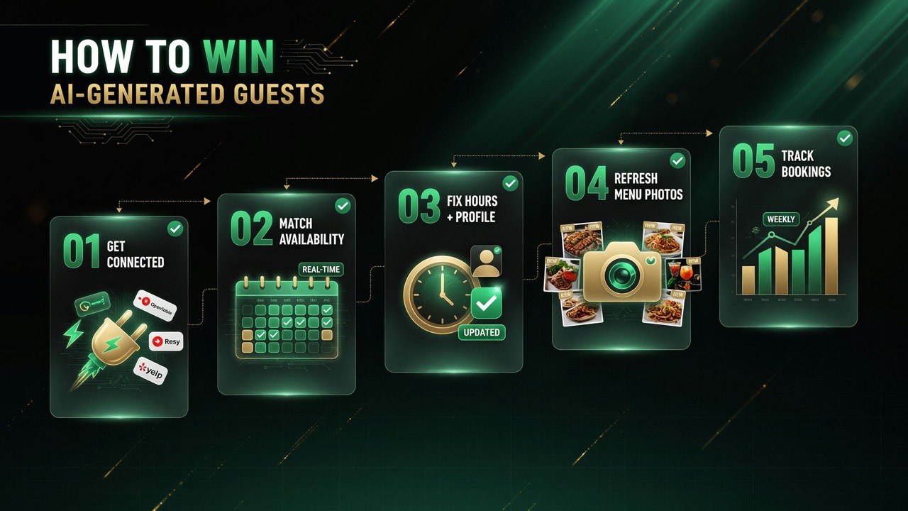 How to win AI-generated guests: get connected, match availability, fix hours and profile, refresh menu photos, track bookings