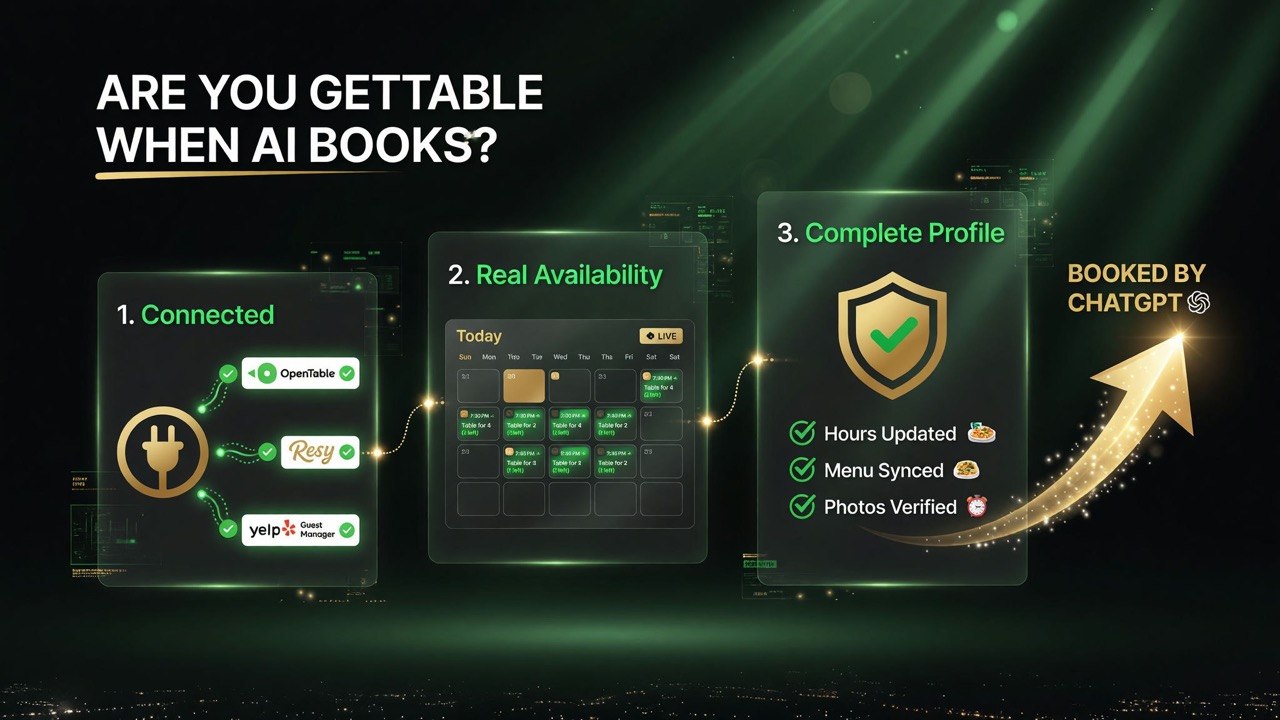 Three steps to make your restaurant gettable when AI books: connected platforms, real availability, complete profile
