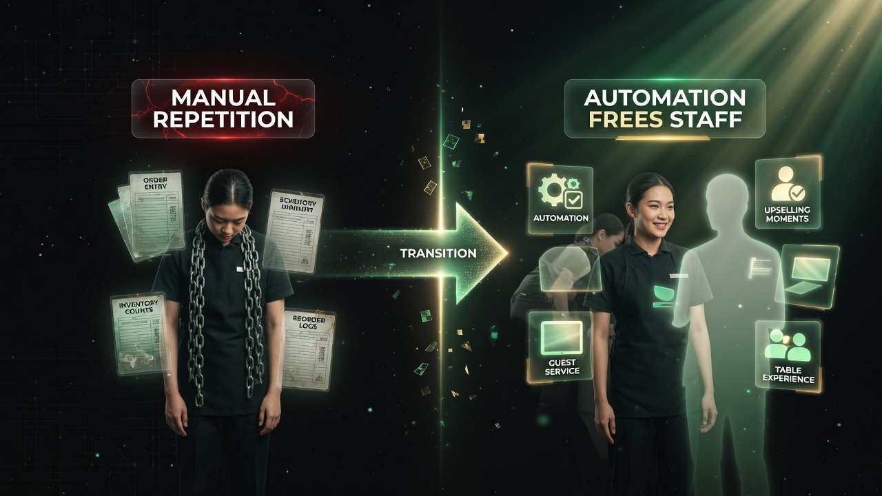 Manual repetition versus automation freeing staff