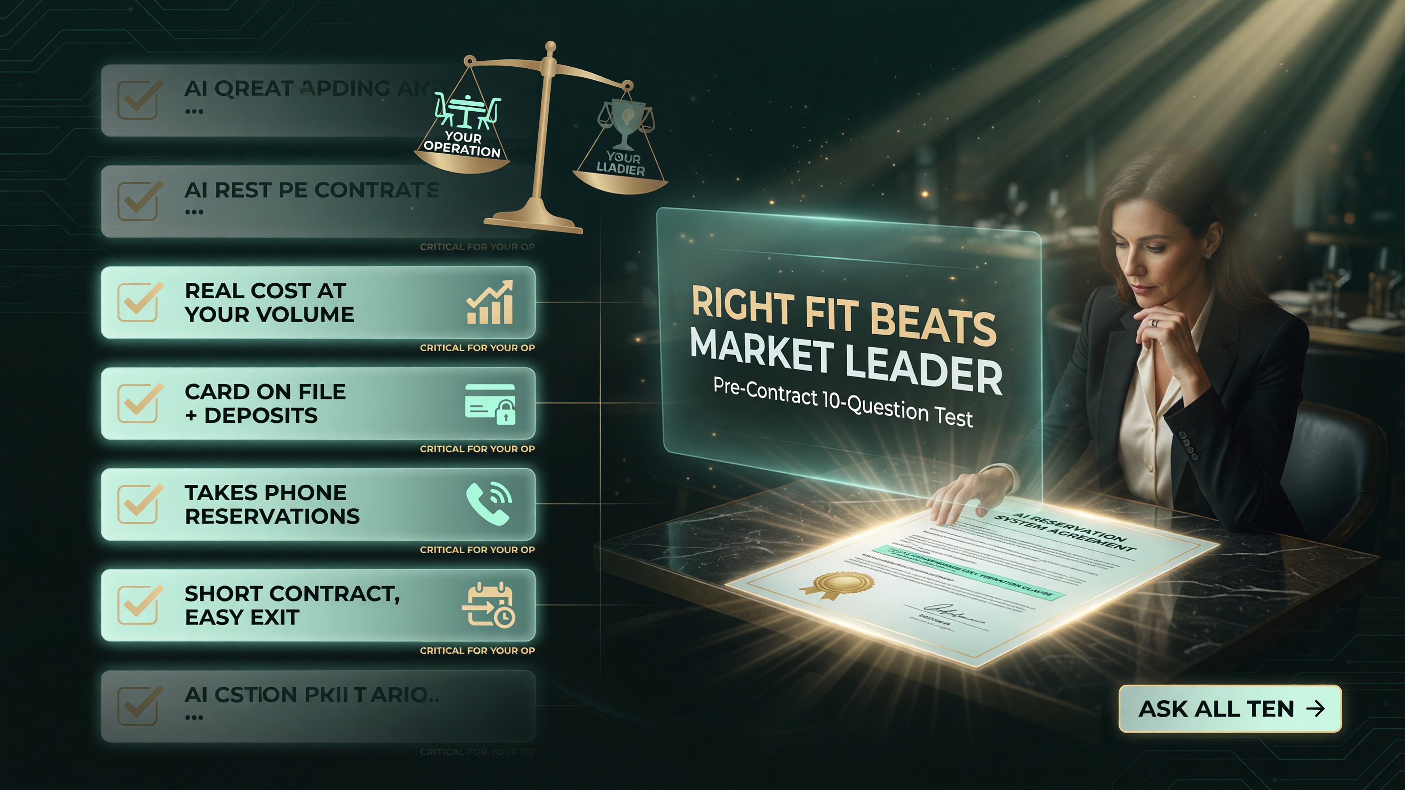 Run a ten-question test before signing with any AI reservation system — the right fit beats the market leader