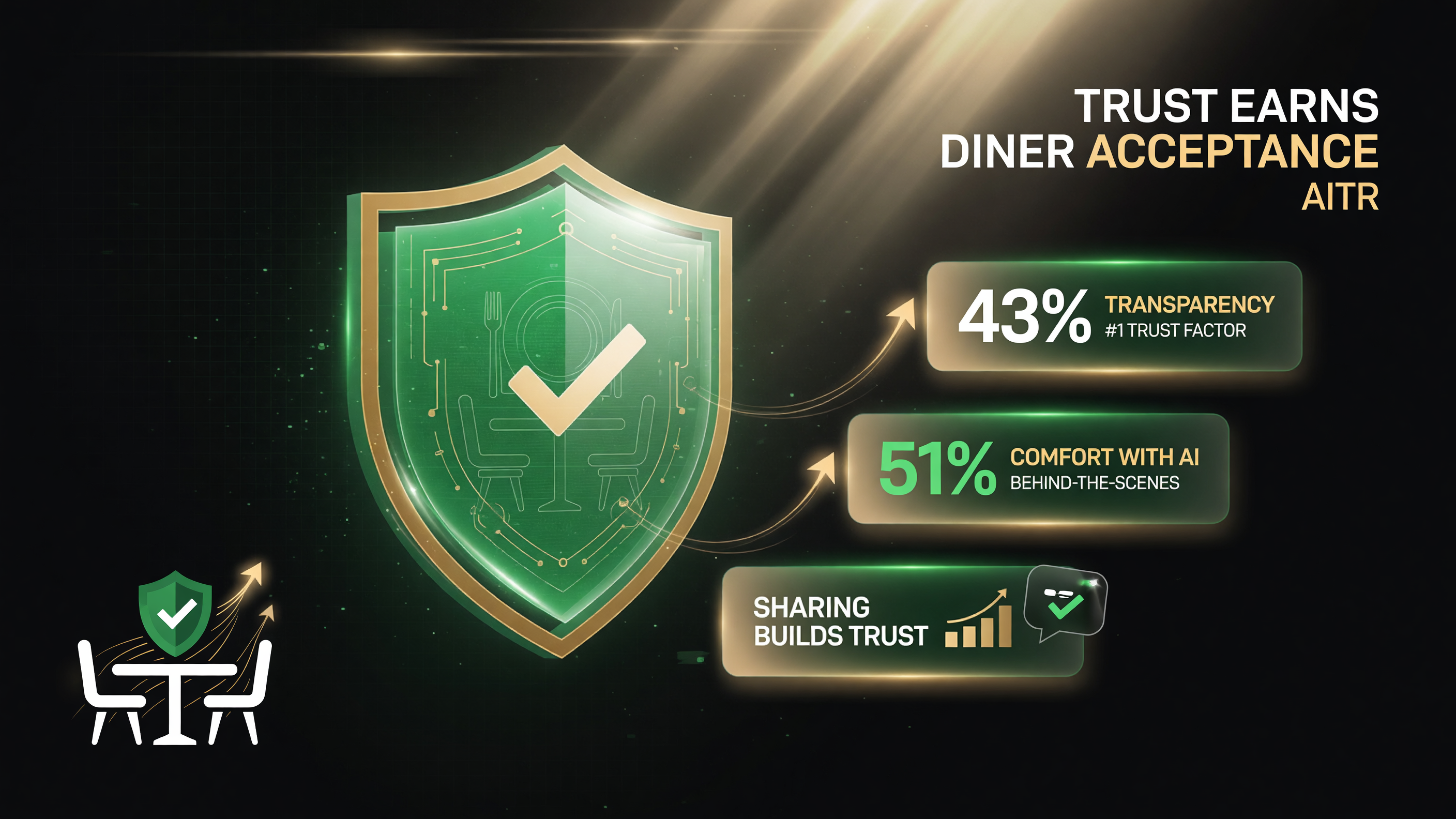 Transparency is the number one trust factor for restaurant AI at 43 percent, and comfort with behind-the-scenes AI rises to 51 percent