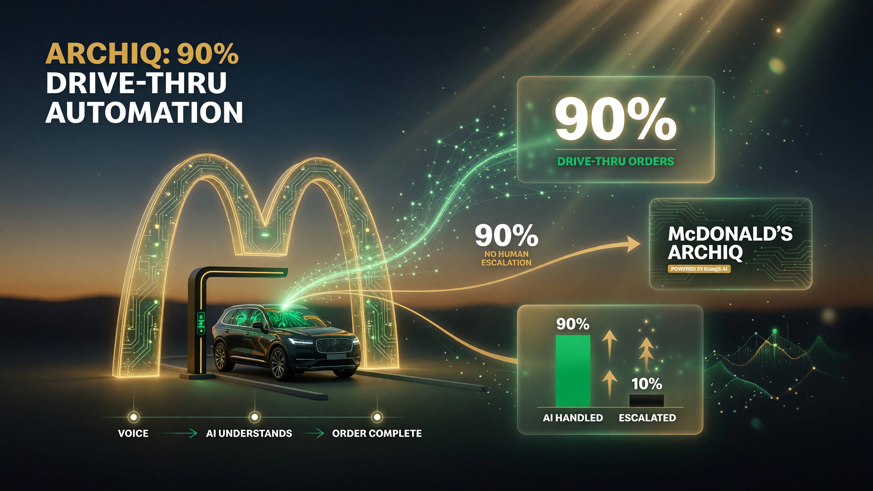 McDonald’s ArchIQ 90% no-escalation rate infographic
