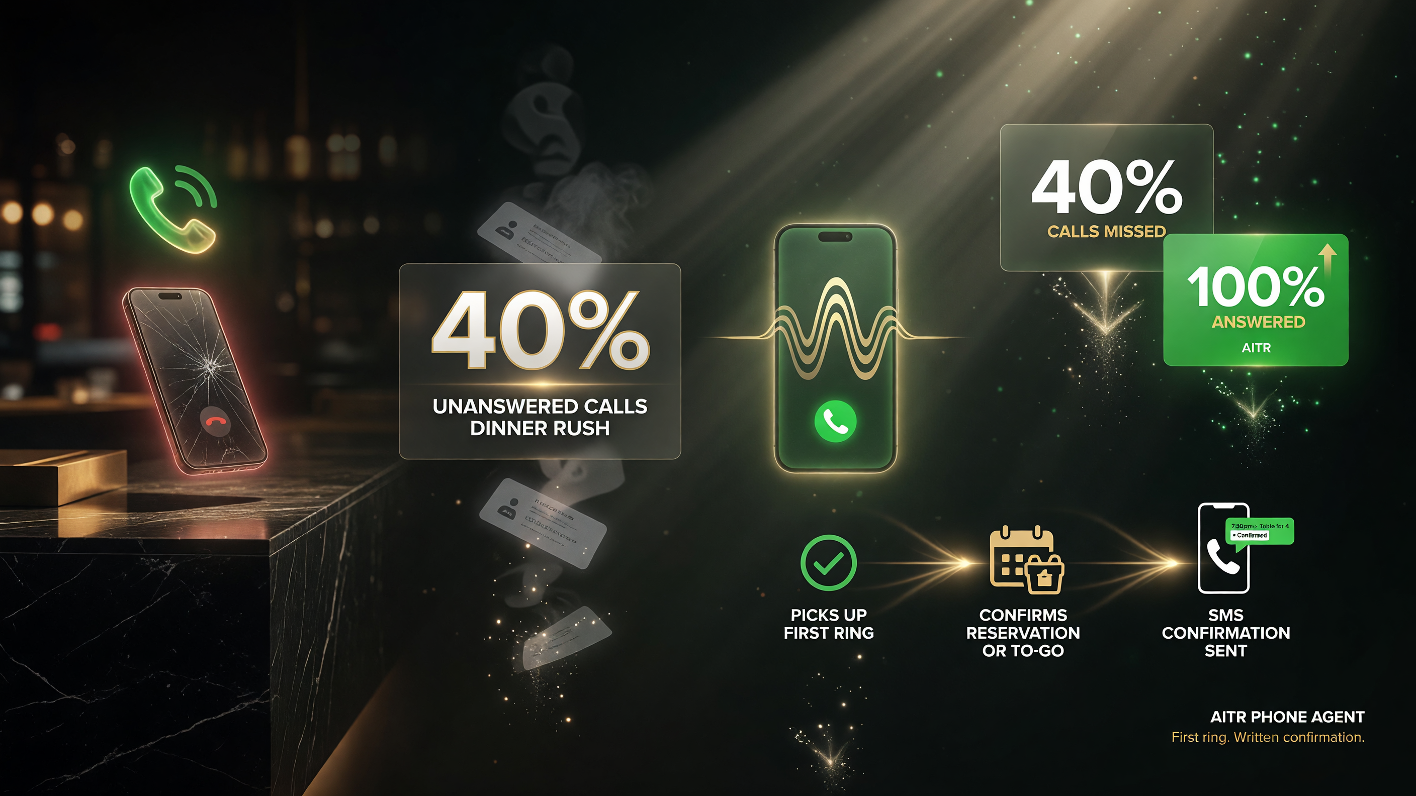 Amplified AI picks up 40 percent of missed restaurant calls on the first ring and confirms reservations or to-go orders with SMS