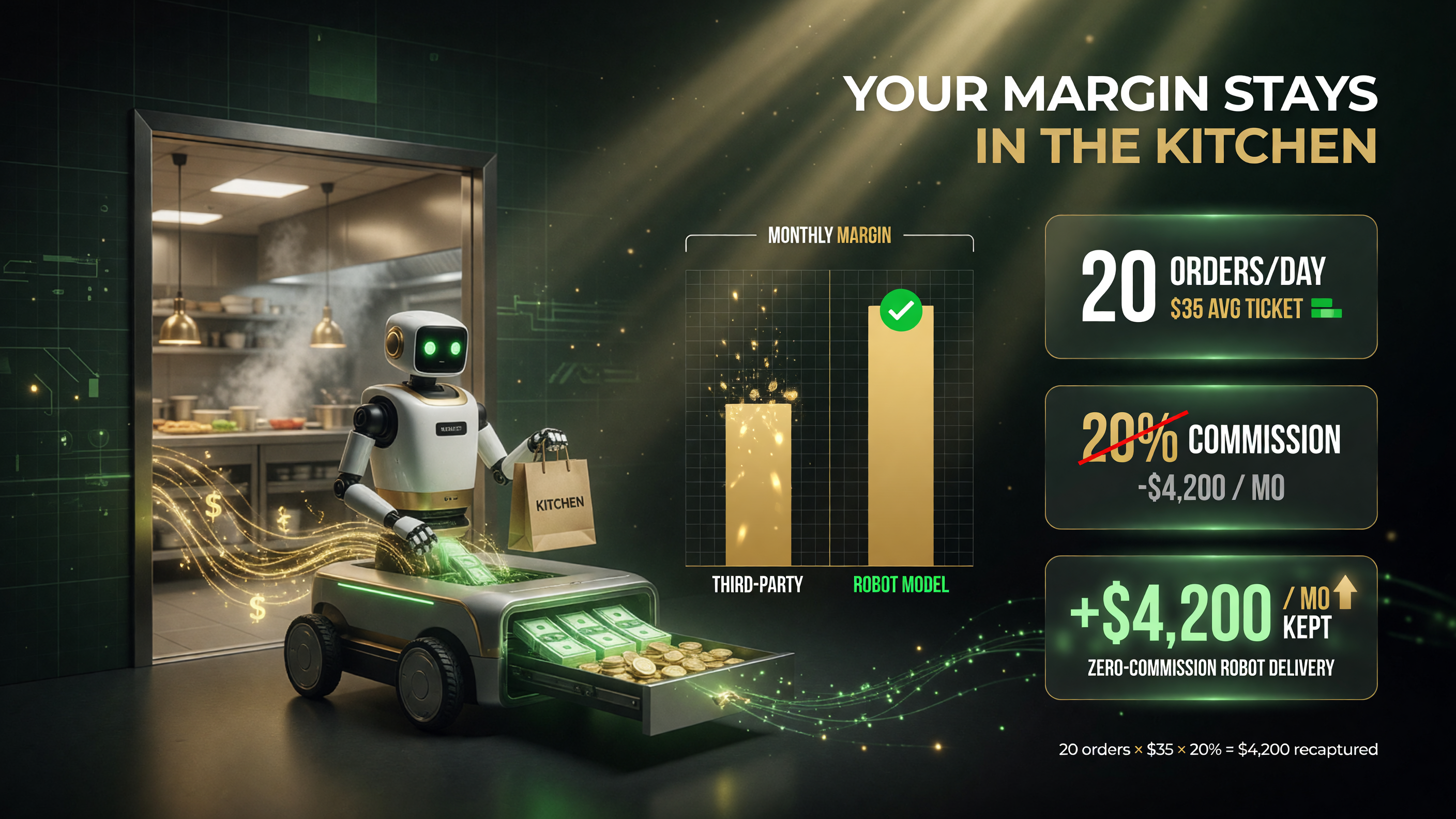 NoTip robot delivery margin vs commission cost comparison