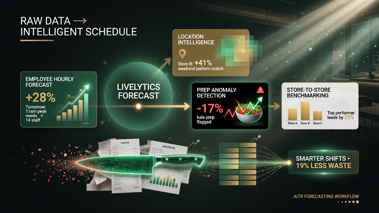 Livelytics AI forecasting workflow data to intelligent schedule food waste reduction