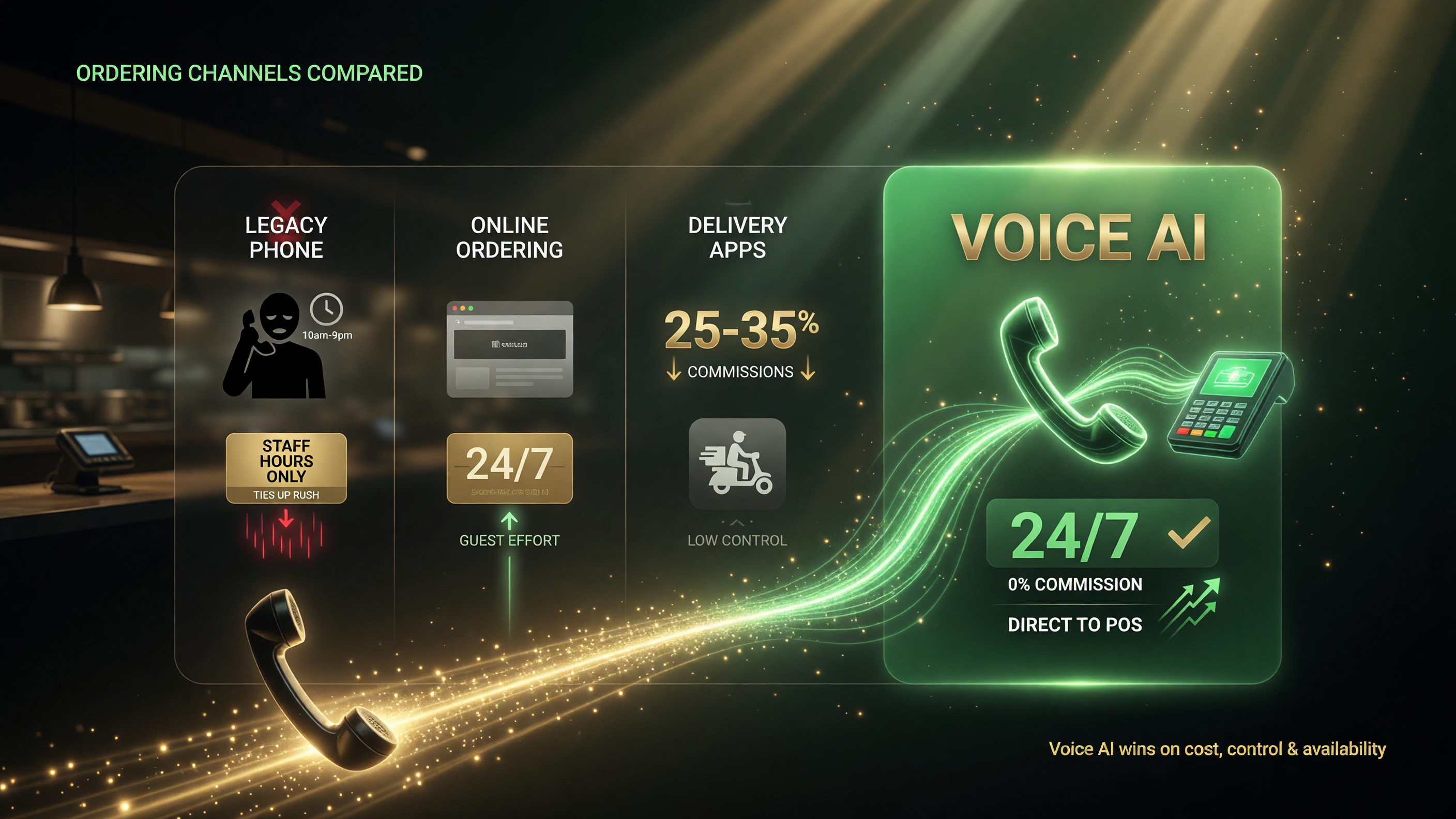 Restaurant ordering channels compared to voice AI
