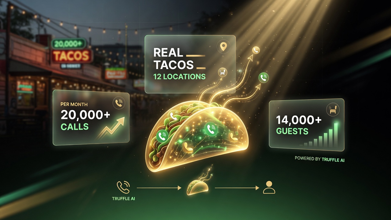 Rreal Tacos 12 locations 20,000 calls per month 14,000 guests Truffle AI metrics