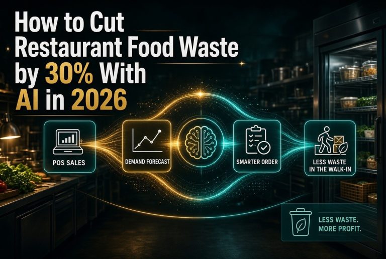 AI food waste reduction flow for independent restaurants: POS sales to demand forecast to smarter ordering