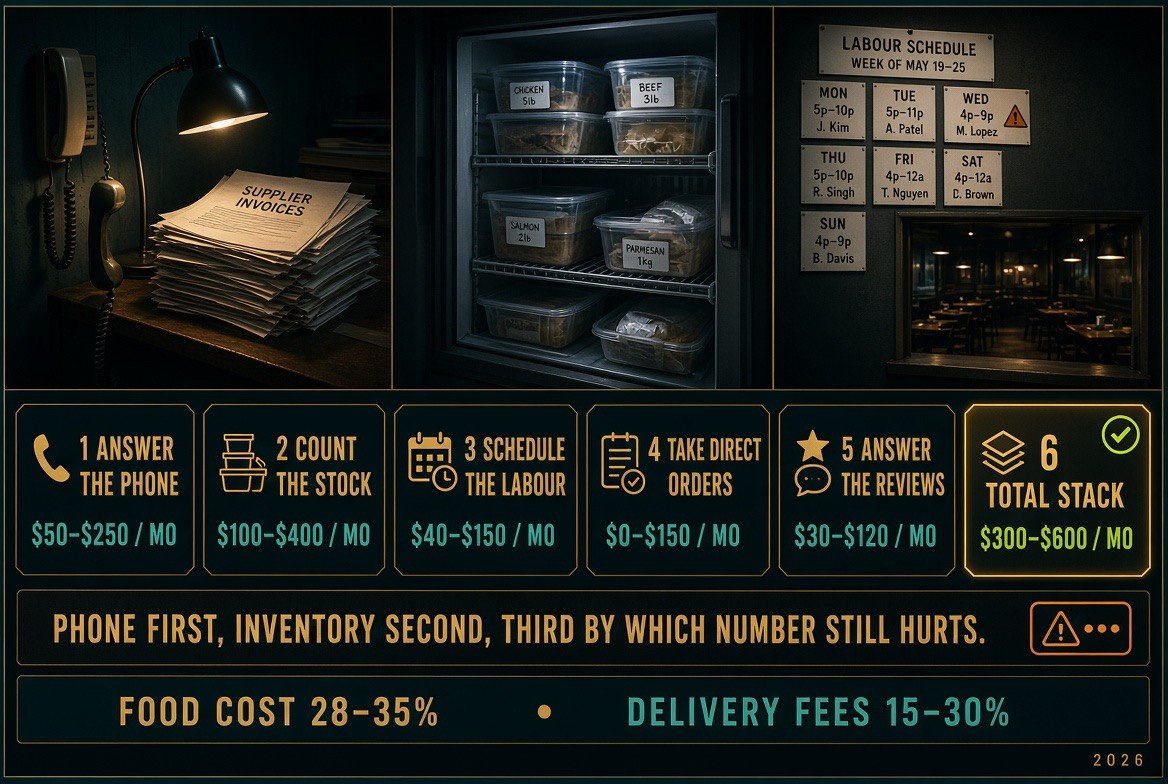Five AI tool jobs for a new restaurant with monthly costs from fifty to four hundred dollars