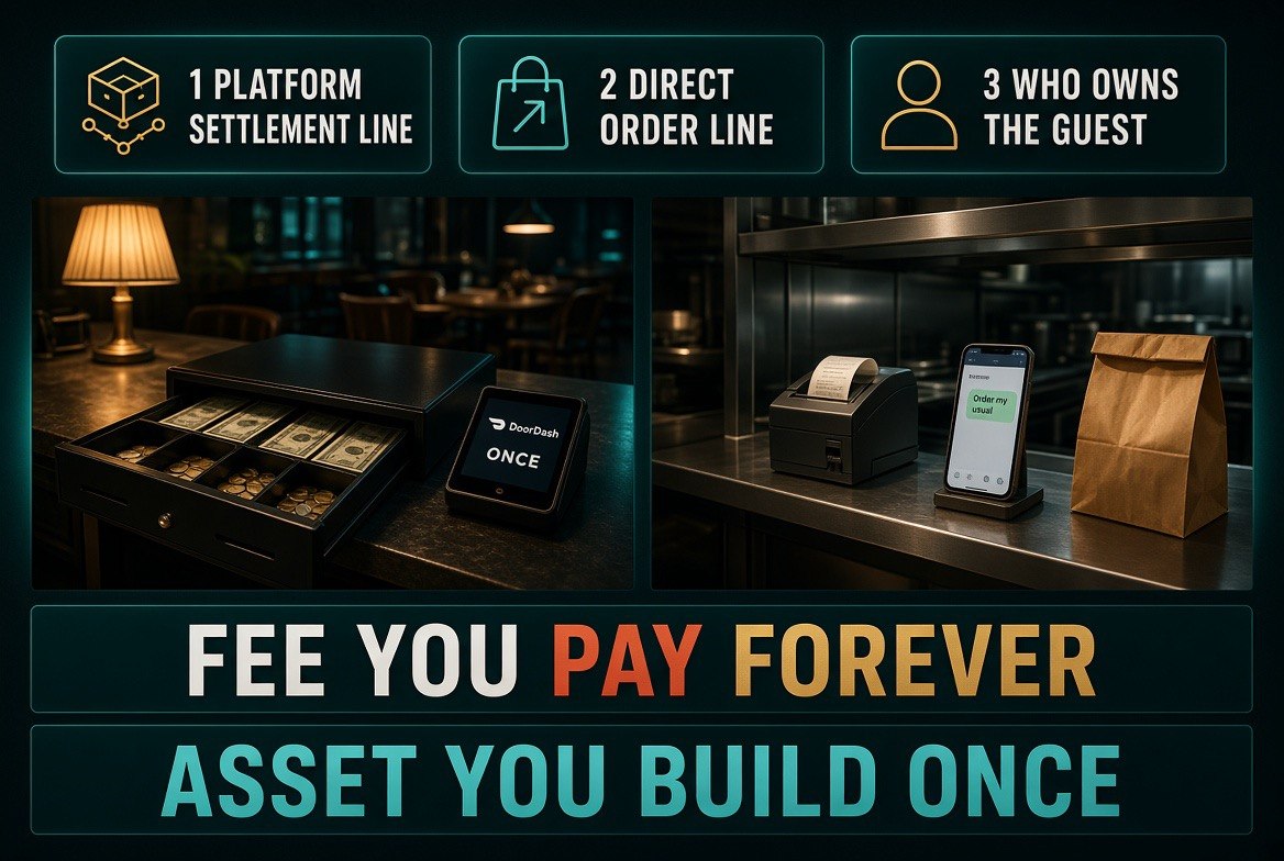 Restaurant back office at close comparing a platform settlement statement against the restaurant's own direct order ledger