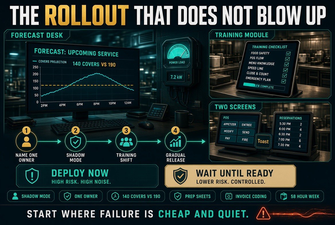 The rollout that does not blow up - name one owner, shadow mode, training shift, gradual release