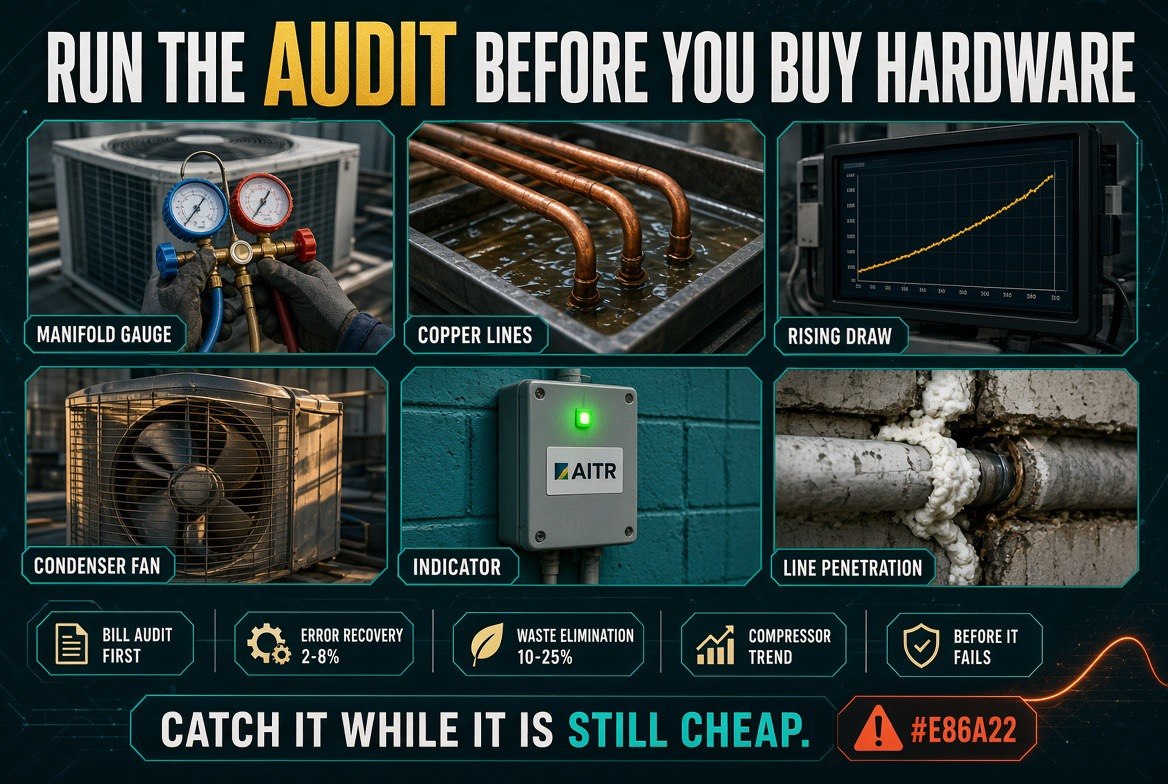 Infographic showing HVAC and refrigeration monitoring that catches a failing compressor before it costs a restaurant money