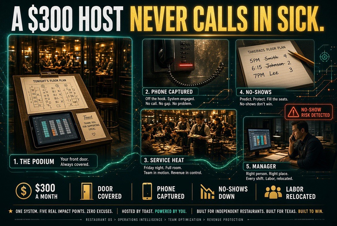 A 300 dollar AI host covers the door and the phone for a Texas restaurant that lost its only server
