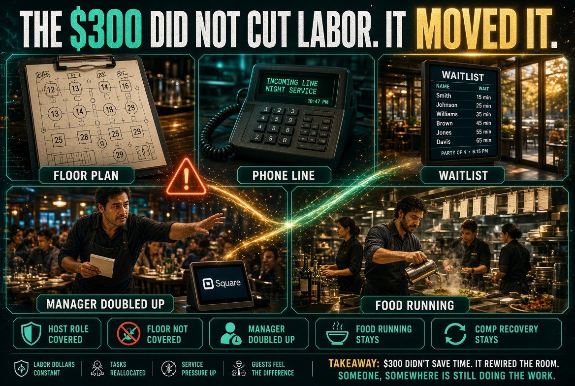 An AI host relocates restaurant labor rather than removing it - the manager absorbs the floor work