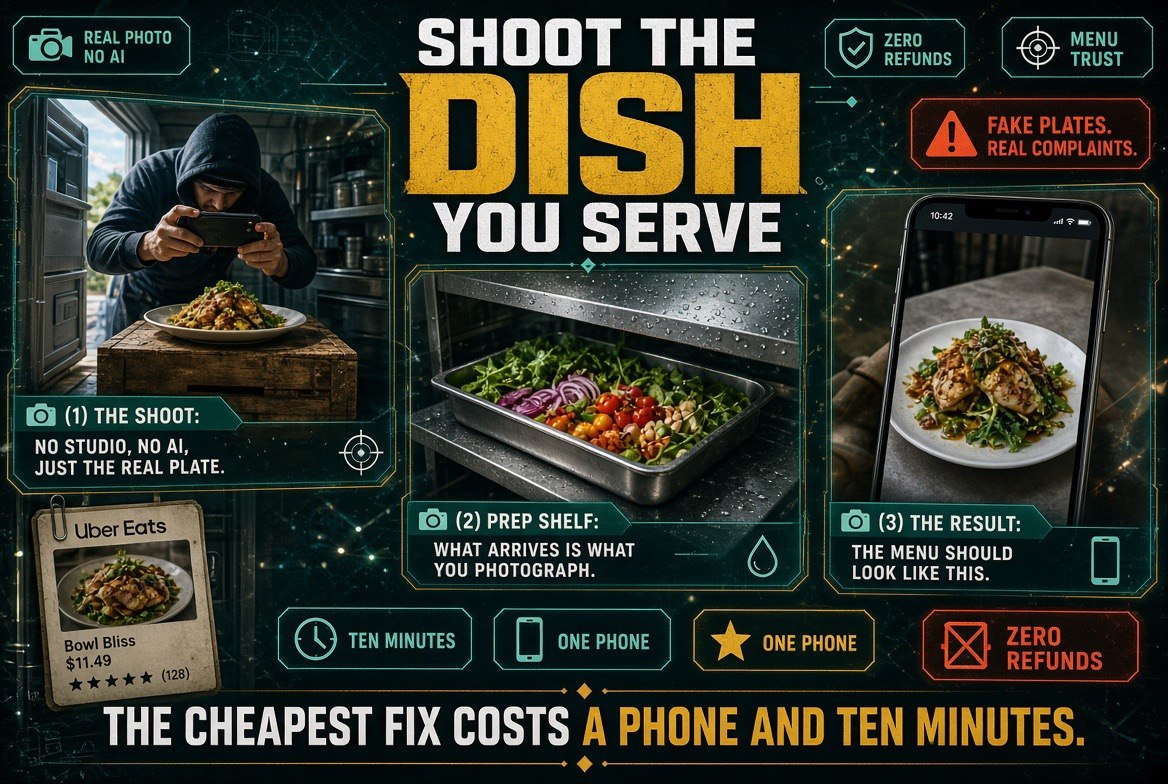 Staff photographing a real dish for an honest delivery menu