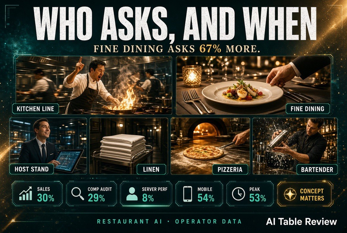 Who asks, and when: restaurant AI query mix by concept