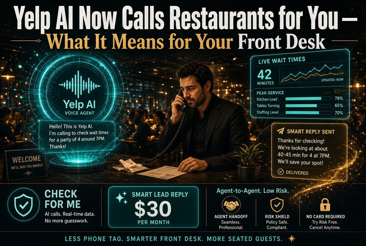 Yelp voice agent calling a restaurant to check wait times with 30 dollar per month plan